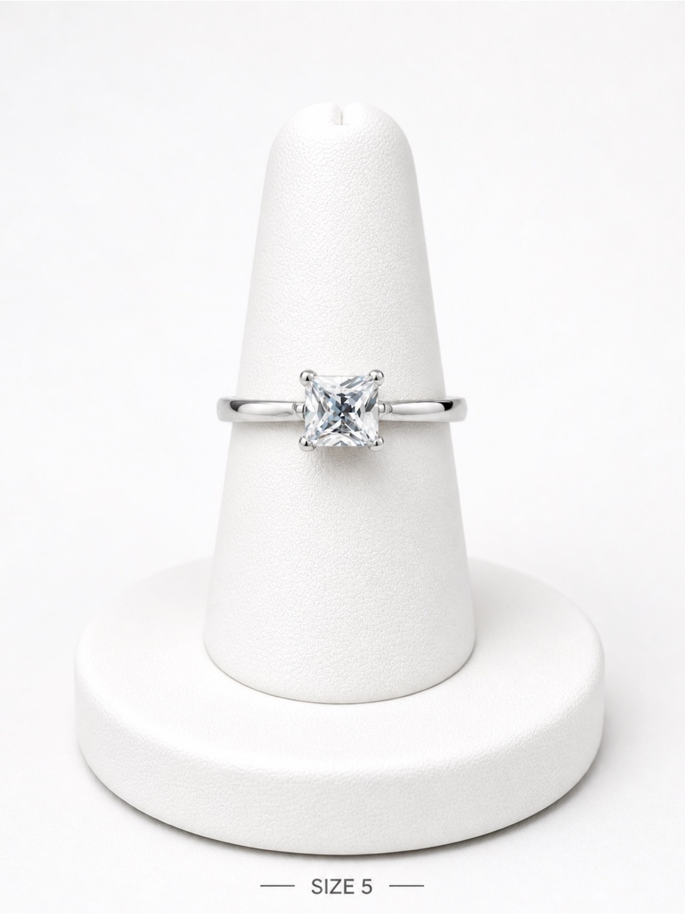 Sterling Silver Princess-Cut Solitaire Ring in White size 5